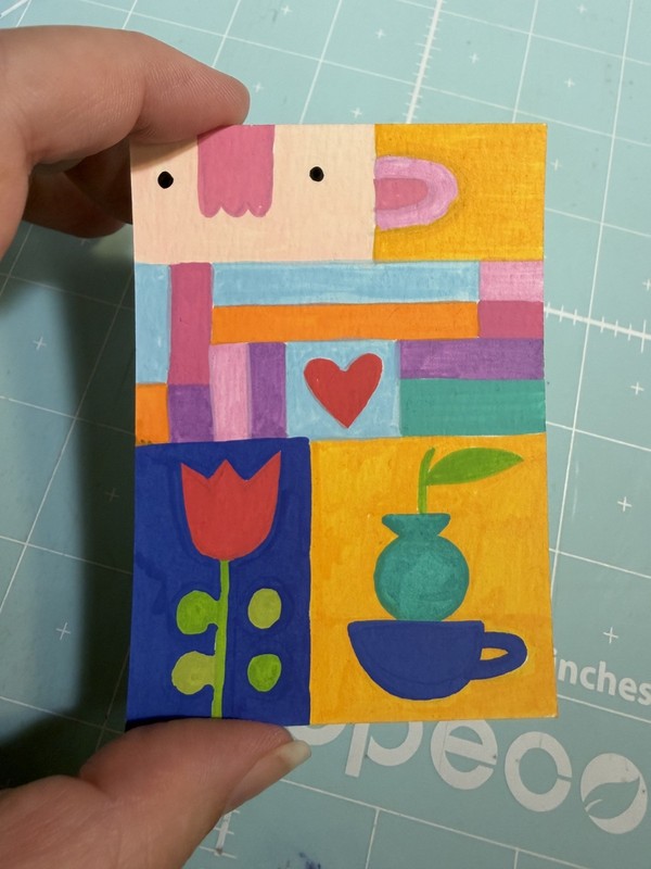 ACEO Original Acrylic abstract tea cup modern Painting Collectible Heavy Paper