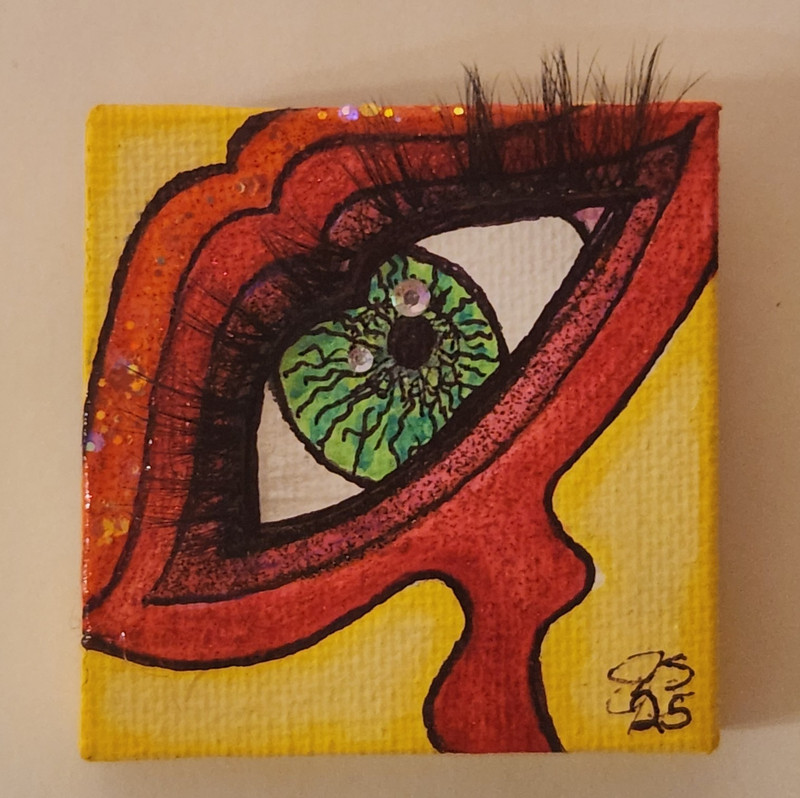 Small Signed Eyelash Plant Weirdling Canvas Painting Magnet