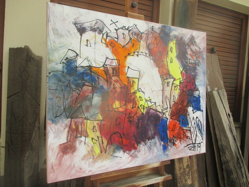 Toscana Expressive Landscape 80x100cm Acrylic Picture Canvas Orig Signed Painting gallery