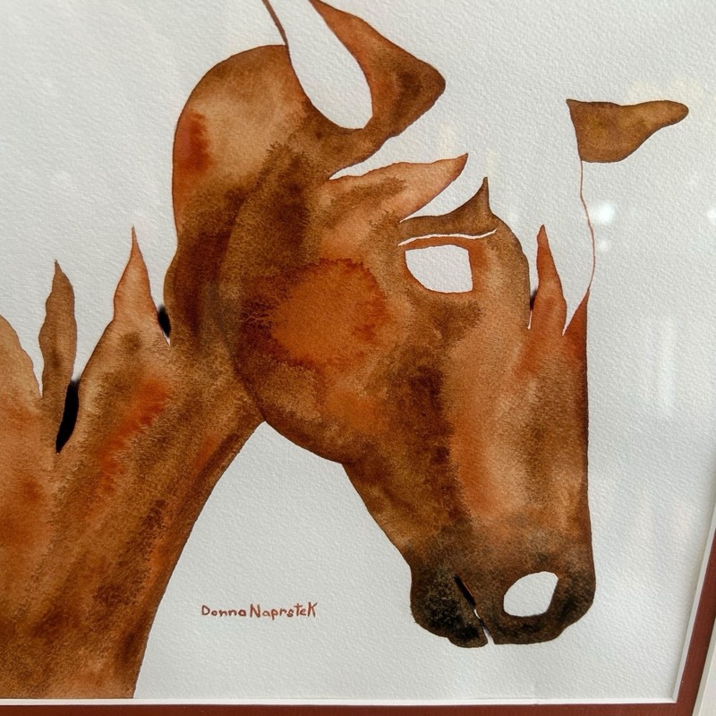 Original Artist Signed Watercolour Abstract Horse Print Matted and Framed gallery