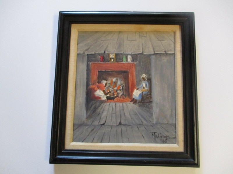ANTIQUE BLACK AMERICANA PAINTING SMALL GEM AFRICAN AMERICAN INTERIOR PORTRAIT