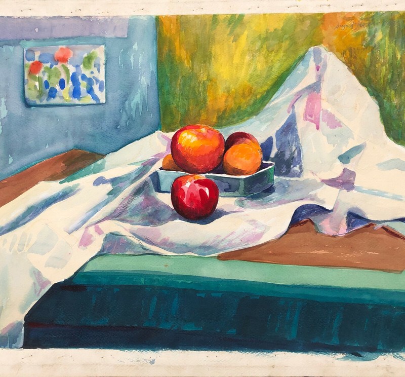Still Life with Apples 18" x 24"Watercolor Painting-1960-August Mosca gallery