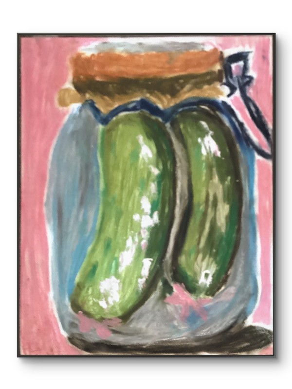 Abstract Expressionist Original Jar of Pickles Pink 11 by 15 Paper