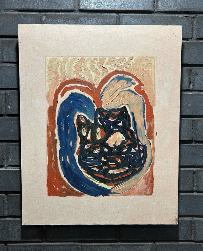 Abstract Oil Painting Unsigned 16”x 20” Cat?