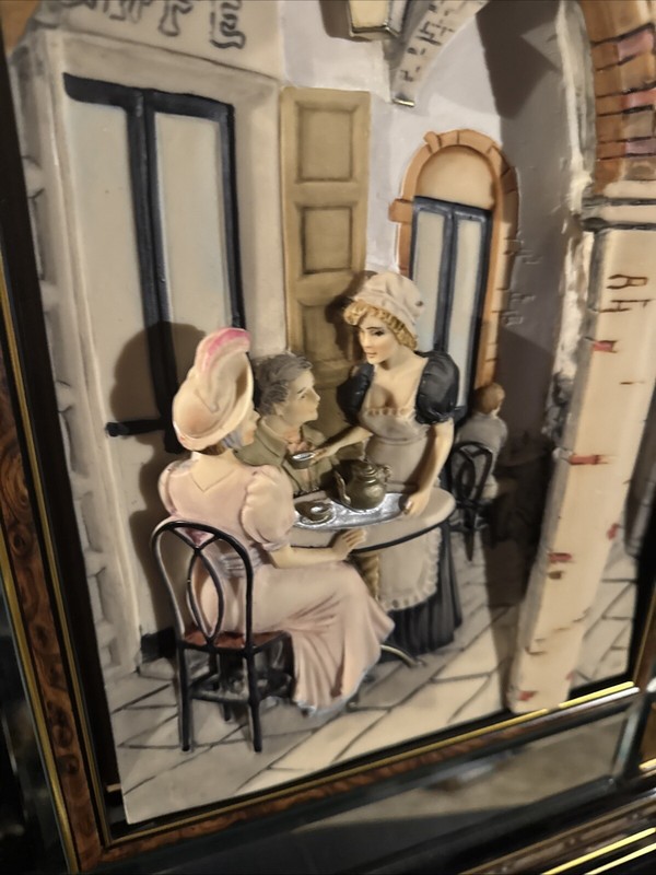 Extremely Rare Carved In Stone Italian Cafe With People. Frame Surrounded By Mir gallery