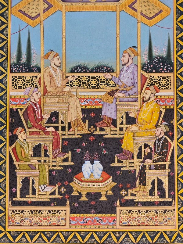 Hand Painted Mughal Miniature Painting Indian Royal Court Durbar Scene Fine Art