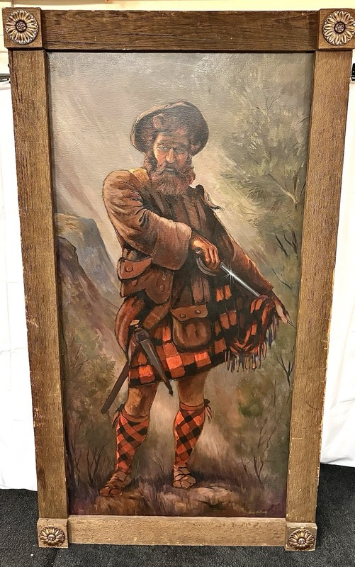 Scottish Highlander Warrior Oil Panting James MacBride Framed Vintage 81 X 45 gallery