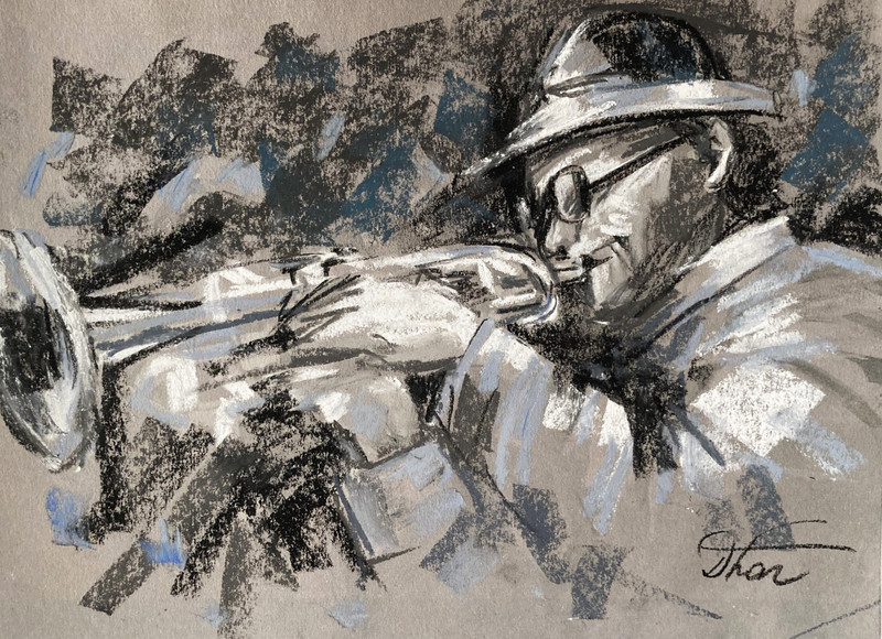 Trumpeter musician Impressionism Pastel Painting Drawing Dorothy Laz dr28