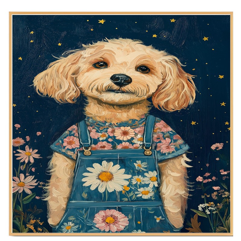 Dog in Overalls Floral Rustic Home Decor Flat Rolled, Framed or Wrapped Canvas gallery