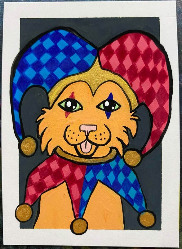 ACEO Original Cat Kitty Kitten Clown Harlequin Miniature Painting OneCraftyLady