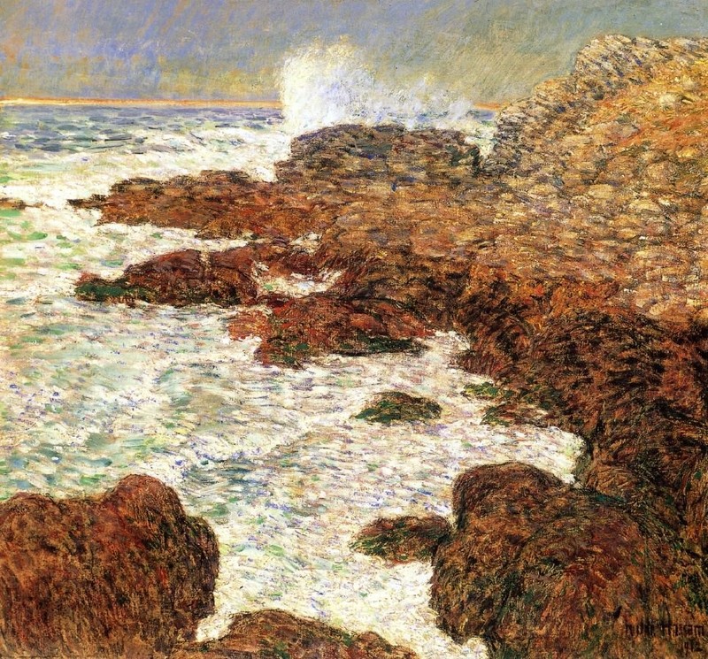 Oil painting Frederick-Childe-Hassam-Seaweed-and-Surf-Appledore seashore view