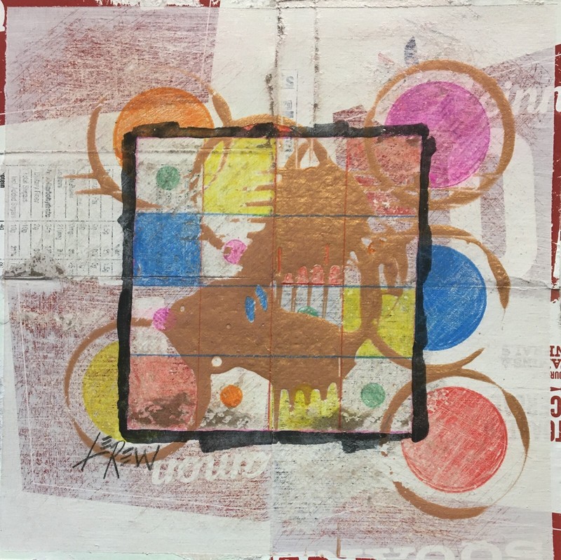 Larry Lerew painting abstract mixed media collectible original signed 8×8 COA