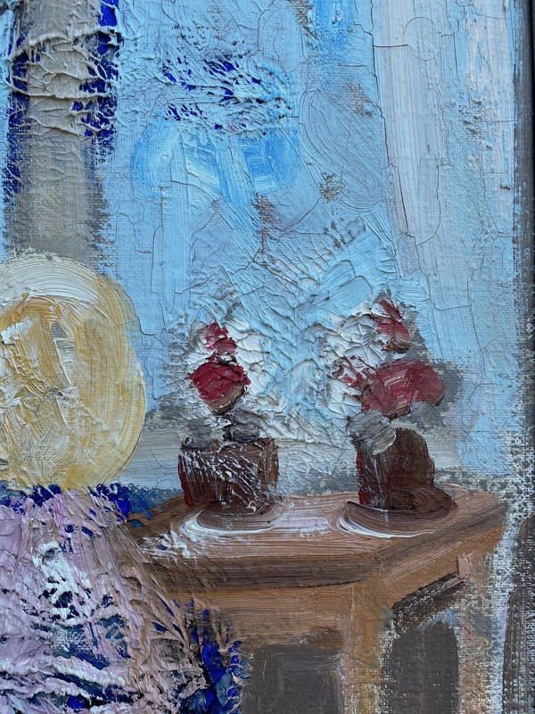 Åke Wickström 1927 Interior with Figure Girl Room Furniture Window Flowers Table gallery