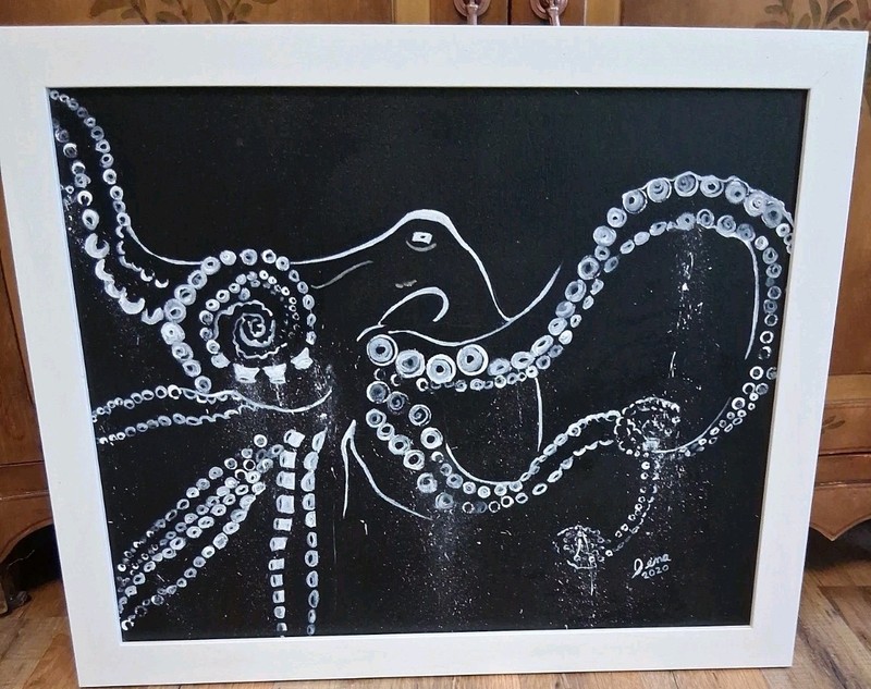 22×18″ Original Acrylic Framed Painting «Octopus «