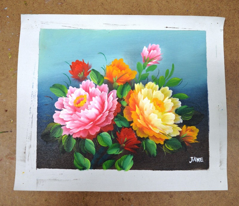 FLOWER STILL LIFE HAND PAINTED OIL PAINTING 10″ CANVAS GIFT 410