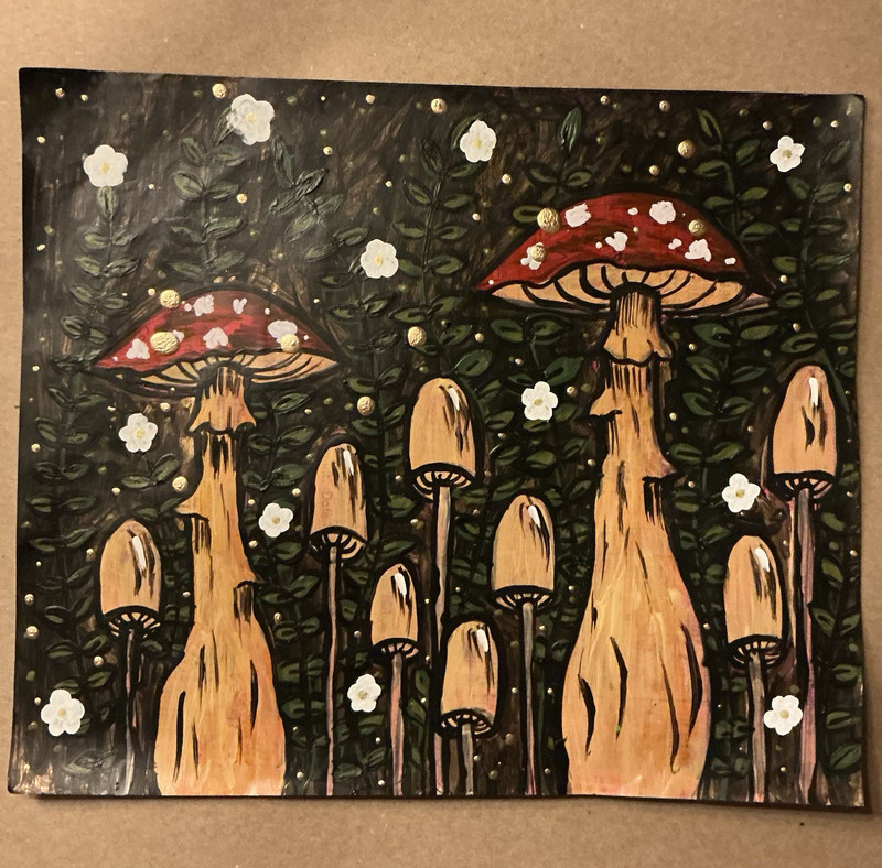 Folk Art Mushroom Nature Painting – Not Framed Artwork, Plants & Flowers