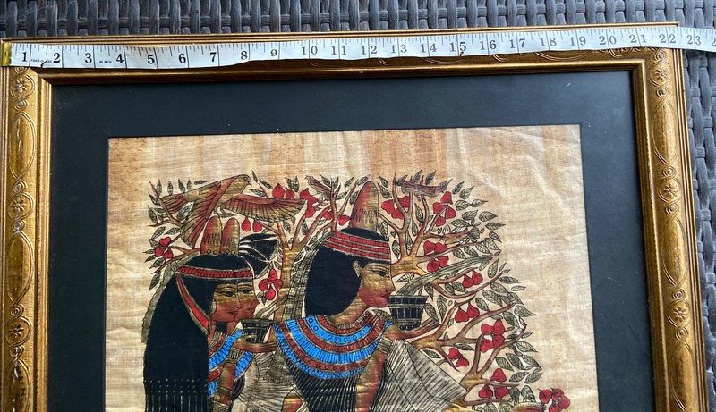 Vintage Signed Framed Egyptian Genuine Gold Leaf Painting on Papyrus gallery