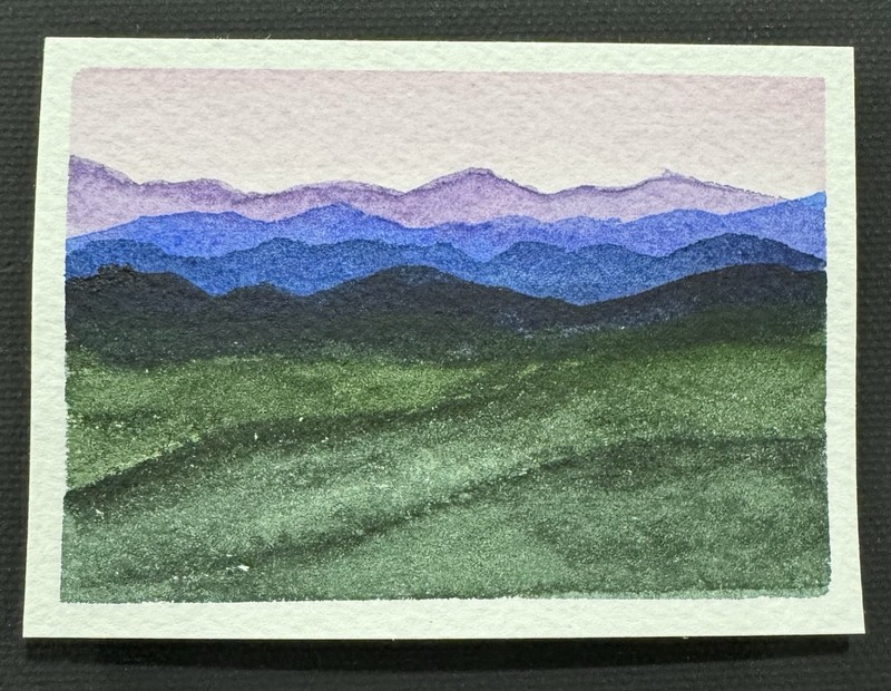 Original Watercolor ACEO Landscape painting 2 “Misty Horizons” Signed/dated OOAK