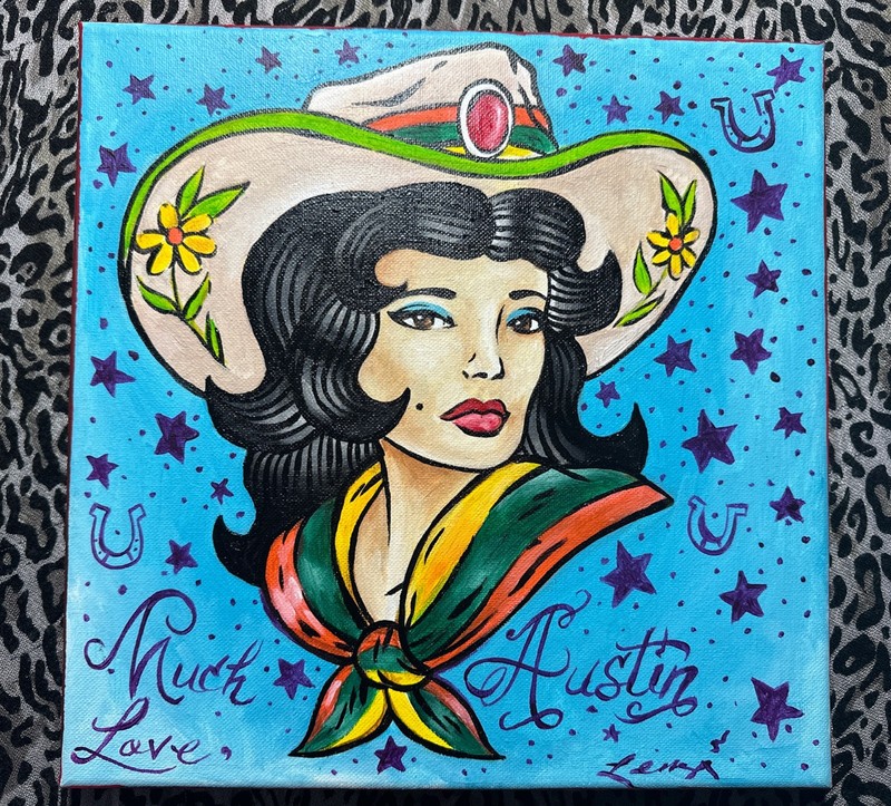 Original Chads Lenzi Art Cowgirl Western 12 x 12 Painting! Western Art Signed! gallery