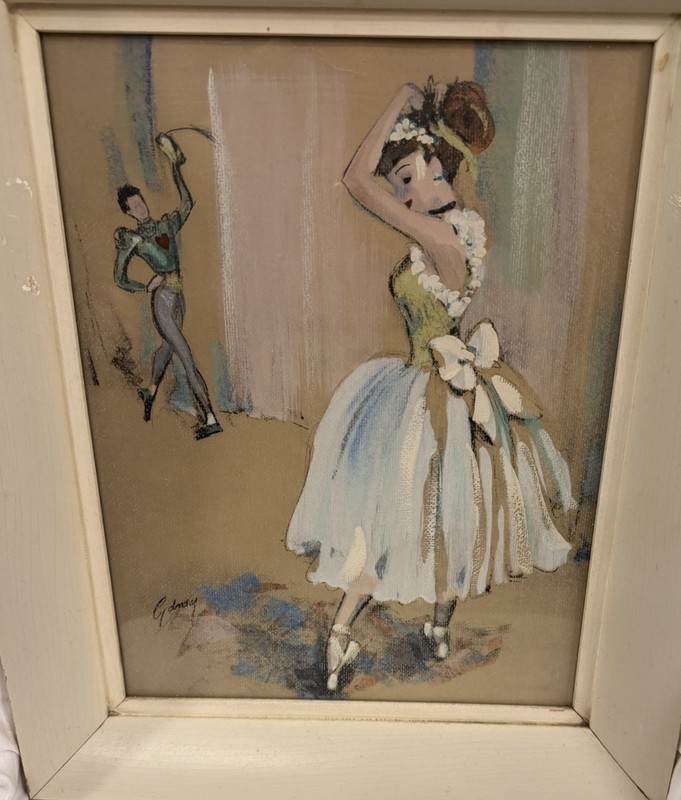 CYDNEY GROSSMAN ORIGINAL * BALLET DANCER* MID-CENTURY PASTEL IN DISTRESSED FRAME gallery