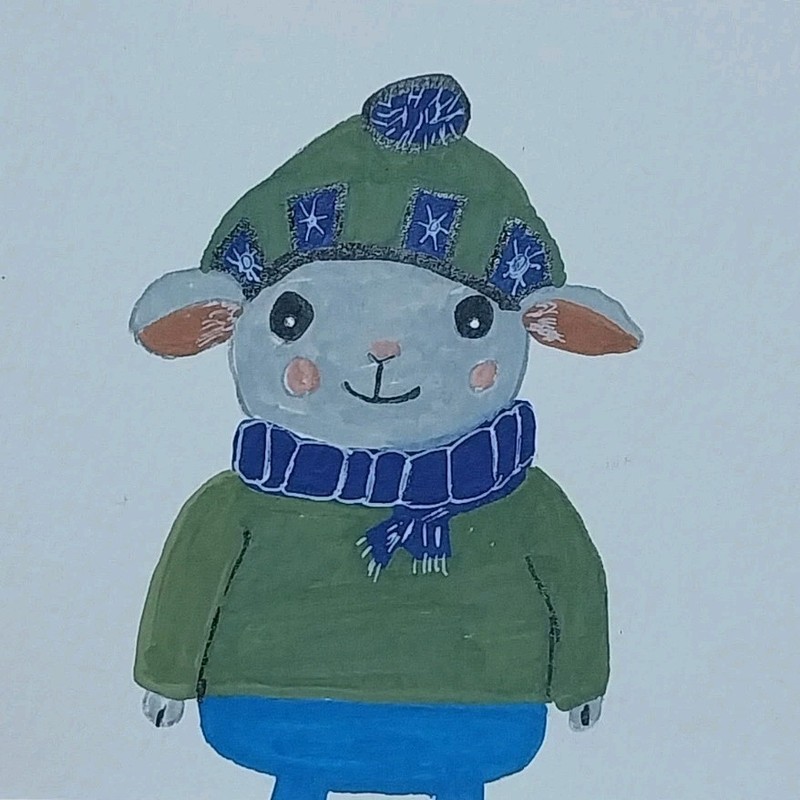 GAT LAMB SHEEP Original Painting ART 4×4 Inch Cottagecore CUTE ANIMALS