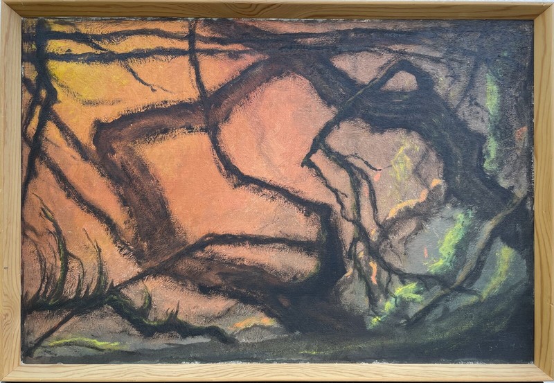 Oil Painting Expressive Modern Nachts IN The Forest Trees Branches Evening Sun