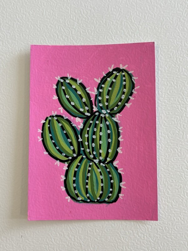 ACEO Original ATC Hand Drawn Colourful Abstract 2.5×3.5 Pop Art Cactus Painting
