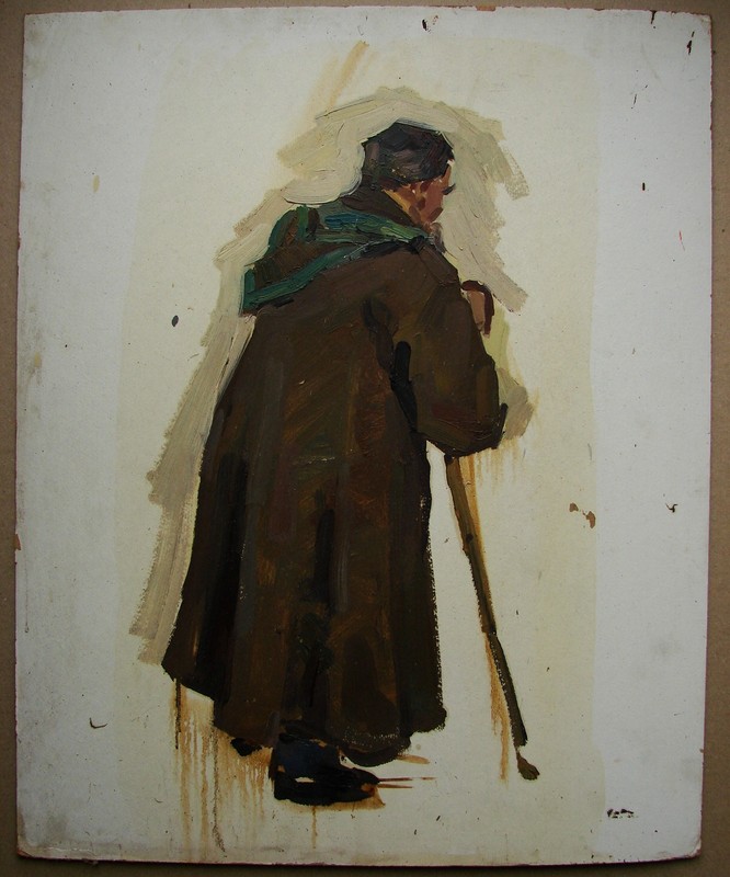 Ukrainian Soviet Oil Painting male figure realism sketch pilgrim man