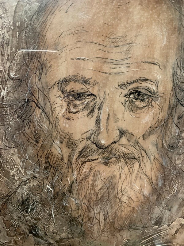 Mid Century Modern Abstract Mixed Media Painting Man Portrait by Andrić MILAN gallery