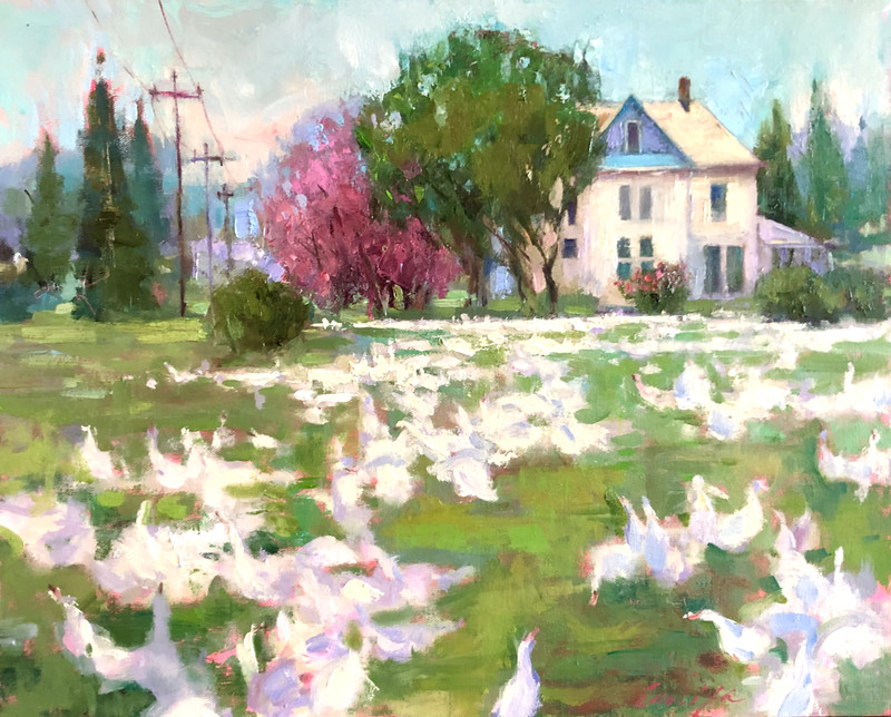 Snow Goose Farm Painting Original Spring Floral Impressionist Art