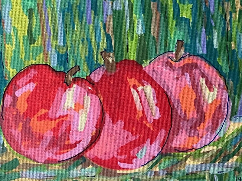 Original art, acrylic on canvus board by Frederick Lyle Morris signed 5×7 apple