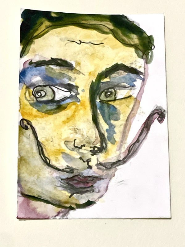 ACEO Surreal Abstract Salivador Dali Portrait Orginal Watercolor Painting