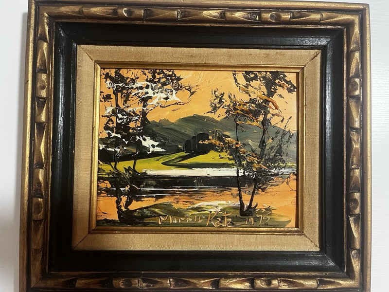 Morris Katz Signed Oil Painting Landscape Mountains Trees 8x10 Framed gallery