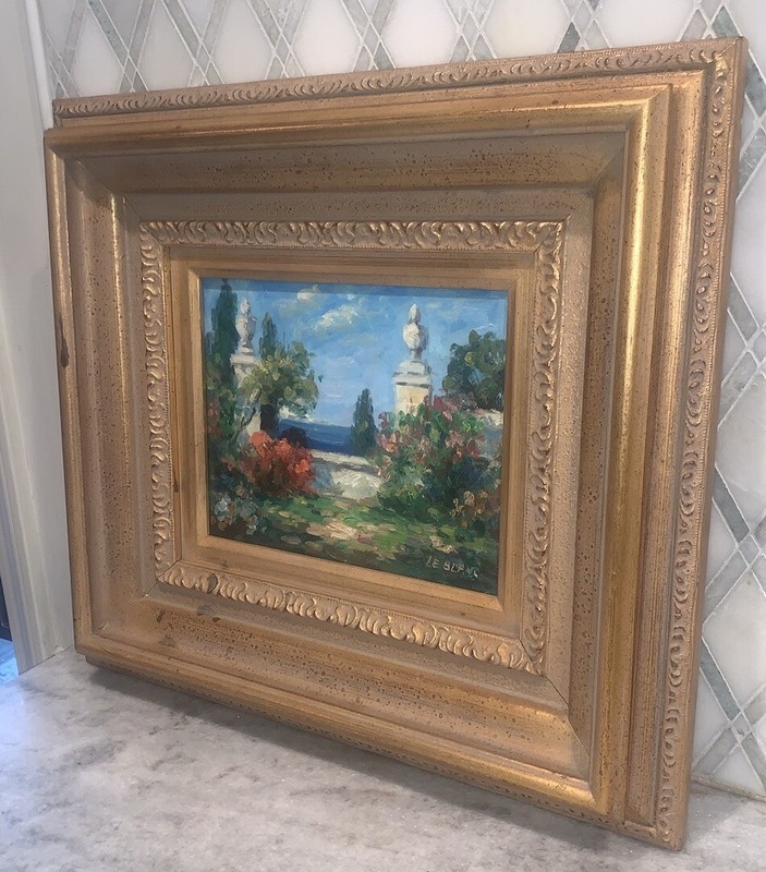 VTG Impressionist Floral Landscape Canvas Flowers Framed Signed 18”x20” (8”x10) gallery