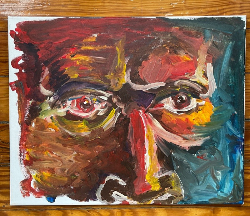20×16 Portrait Close Up Eyes Contemporary Outsider Art Canvas Painting Renault