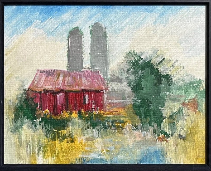 Original Old Barn Oil Painting Rural Landscape Silo Towers Max Kravt Signed COA