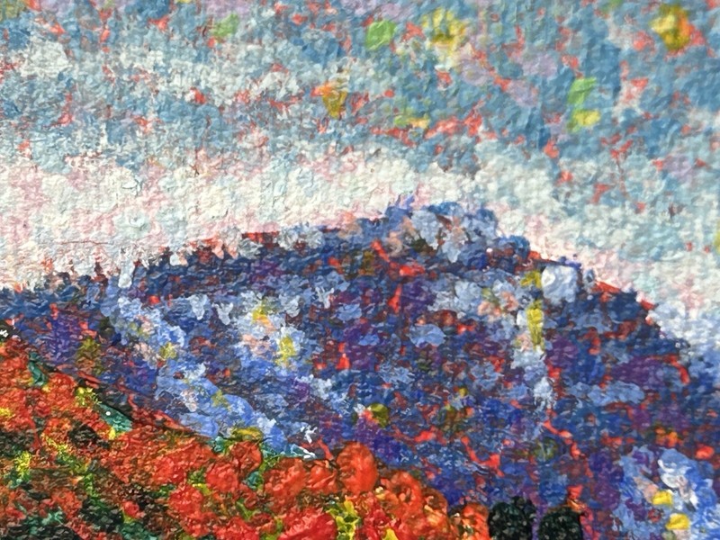 Pointillist Autumn Landscape Original Acrylic Painting, Unsigned, Unframed. gallery