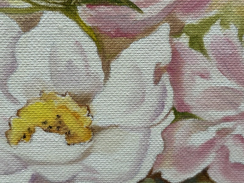 Signed Oil on Canvas Board Pink Flowers in Easter Rabbit Pot, Gold Frame gallery