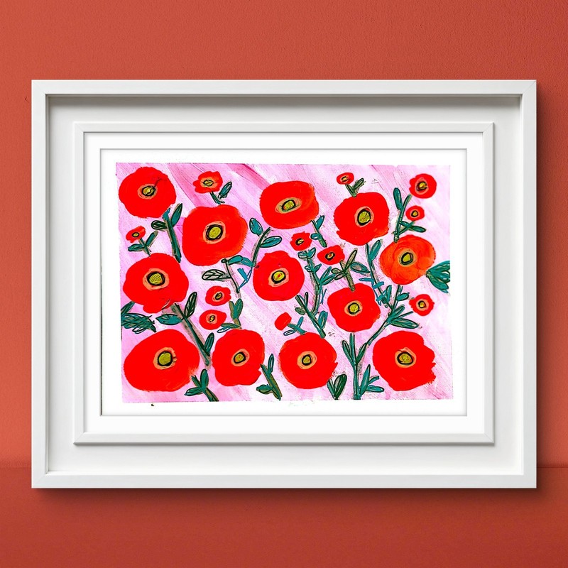 Red Poppies Contemporary Expressionist Original Acrylic Painting 9x12 Paper gallery