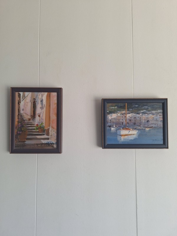 Raimondo Roberti Italian Pair Oil Paintings on Wood Panel