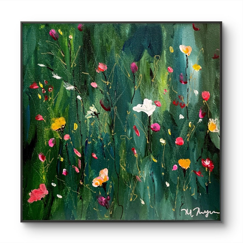 Mary Myers Original Abstract Expressionism 10×10 Wildflower Meadow Signed Fine A