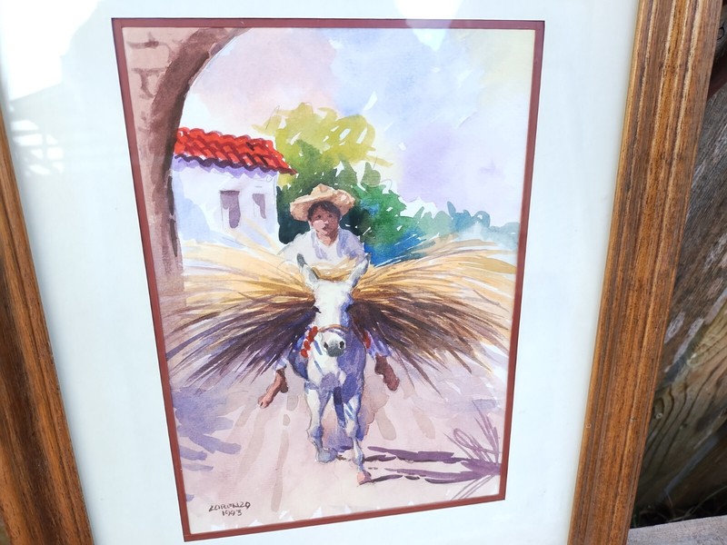 Original Lorenzo Castaneda 1993 Watercolor Painting - Boy & Burro gallery