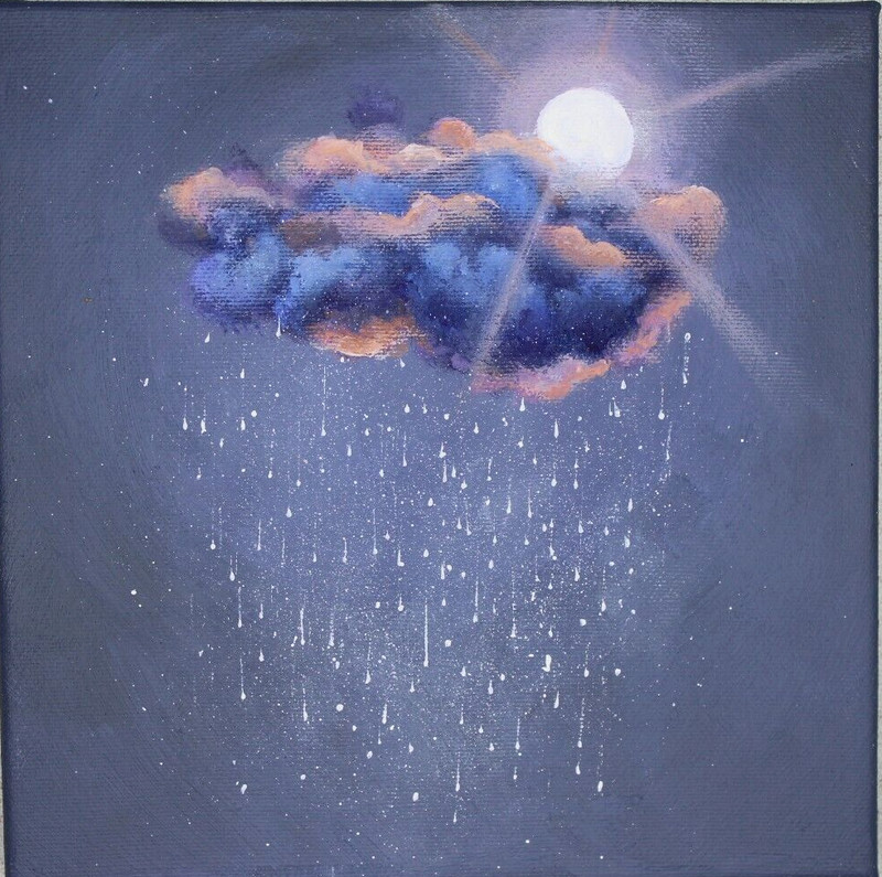 Original Acrylic Painting Sun Rays Through Raining Clouds Wall decor