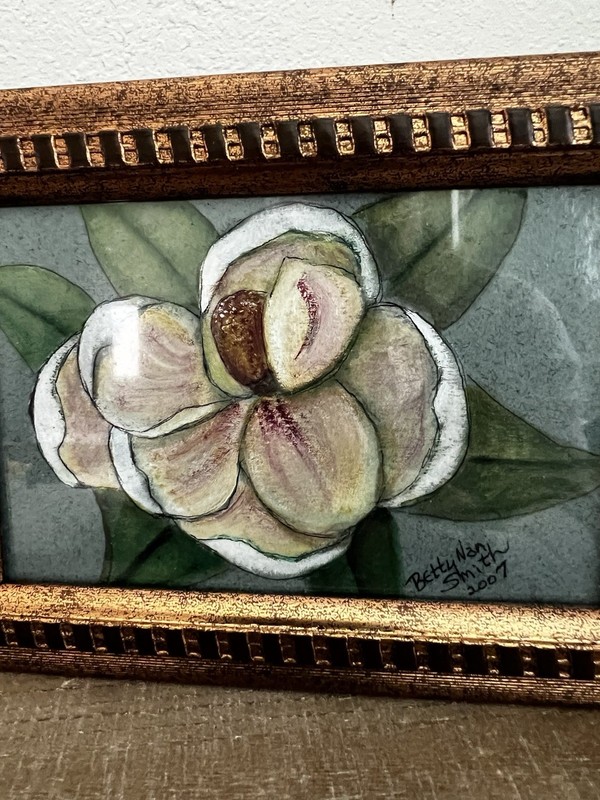 Original Watercolor Magnolia Flower Framed Art Signed Betty N. Smith 5x7” gallery