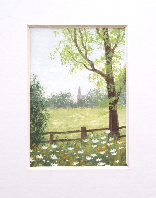 ACEO ORIGINAL HAND PAINTED SIGNED # WILDFLOWERS # LANDSCAPE PAINTING