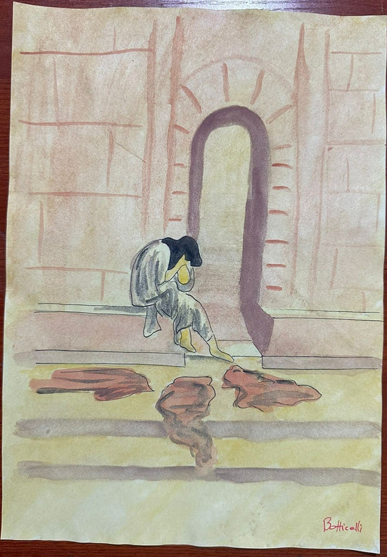 Sandro Botticelli drawing on old paper signed stamped vintage
