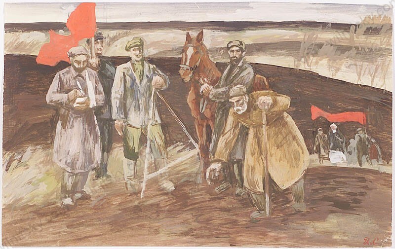 «The Land to the Peasants!» by Igor Sinepolski (1938-2021), tempera, 1970s (m)