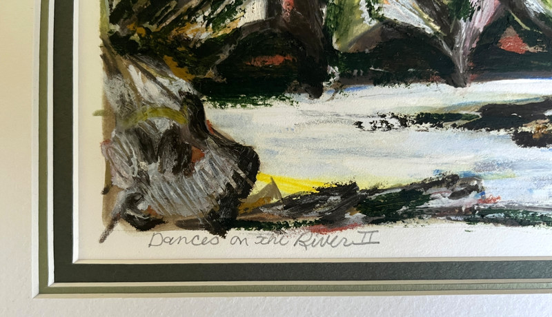 Vintage 1990 'Dances on the River' Oil Paint Stick Painting by Susan R. Wilson gallery
