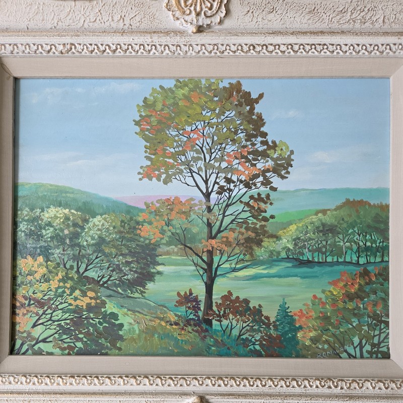 Original Mid Century Canadian Landscape Oil Painting On Board R.G.Maurice Framed gallery