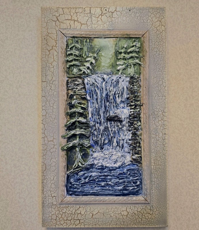 Original 3D Textured Waterfall Forest Painting Mixed Media Wall Art Signed 2019